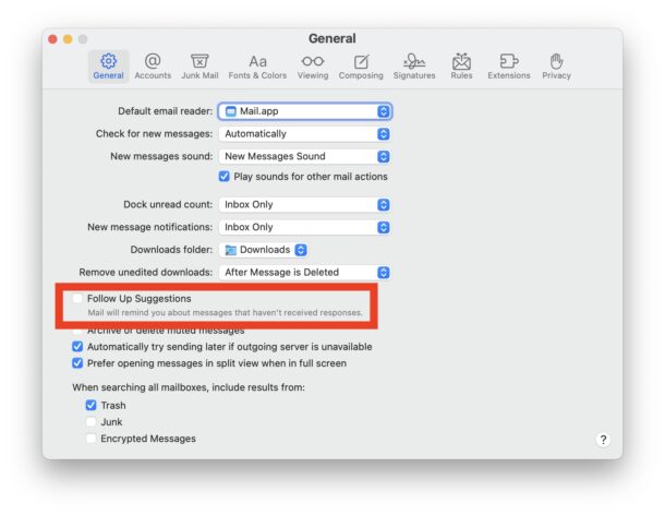 Disable Follow Up Mail suggestions on Mac