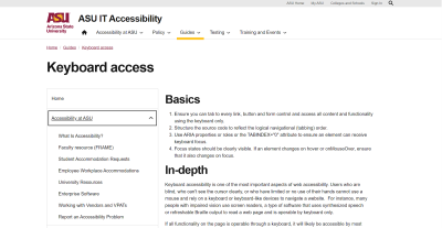 Arizona State University page on keyboard accessibility