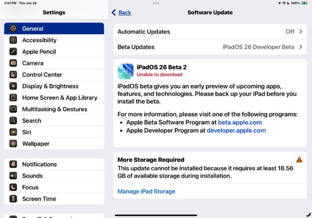 iPadOS 26 beta 2