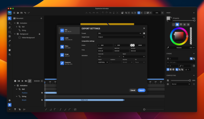 Export settings in the Expressive Animator
