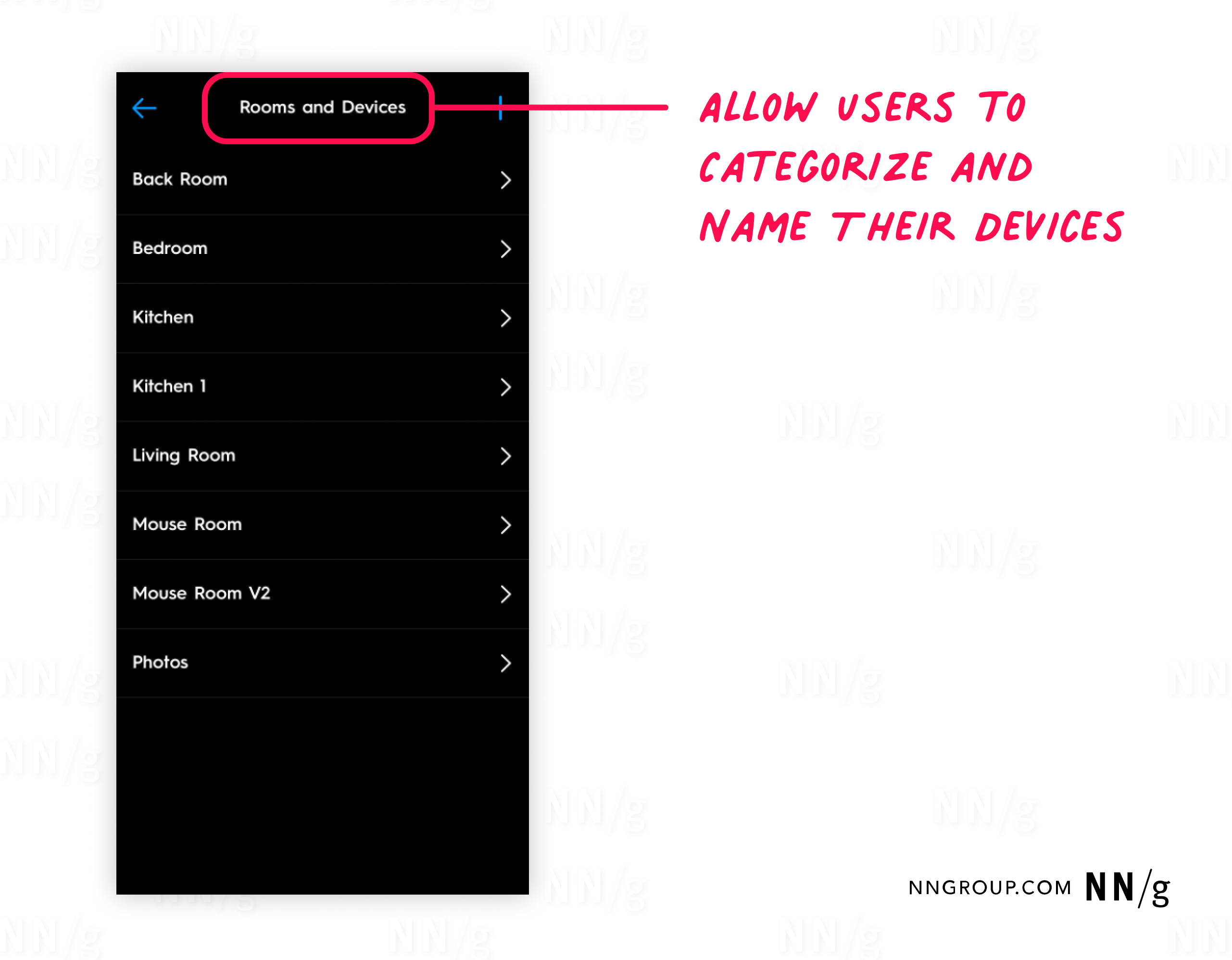 Screenshot showacasing an app that allows users to name and categorize smart devices.