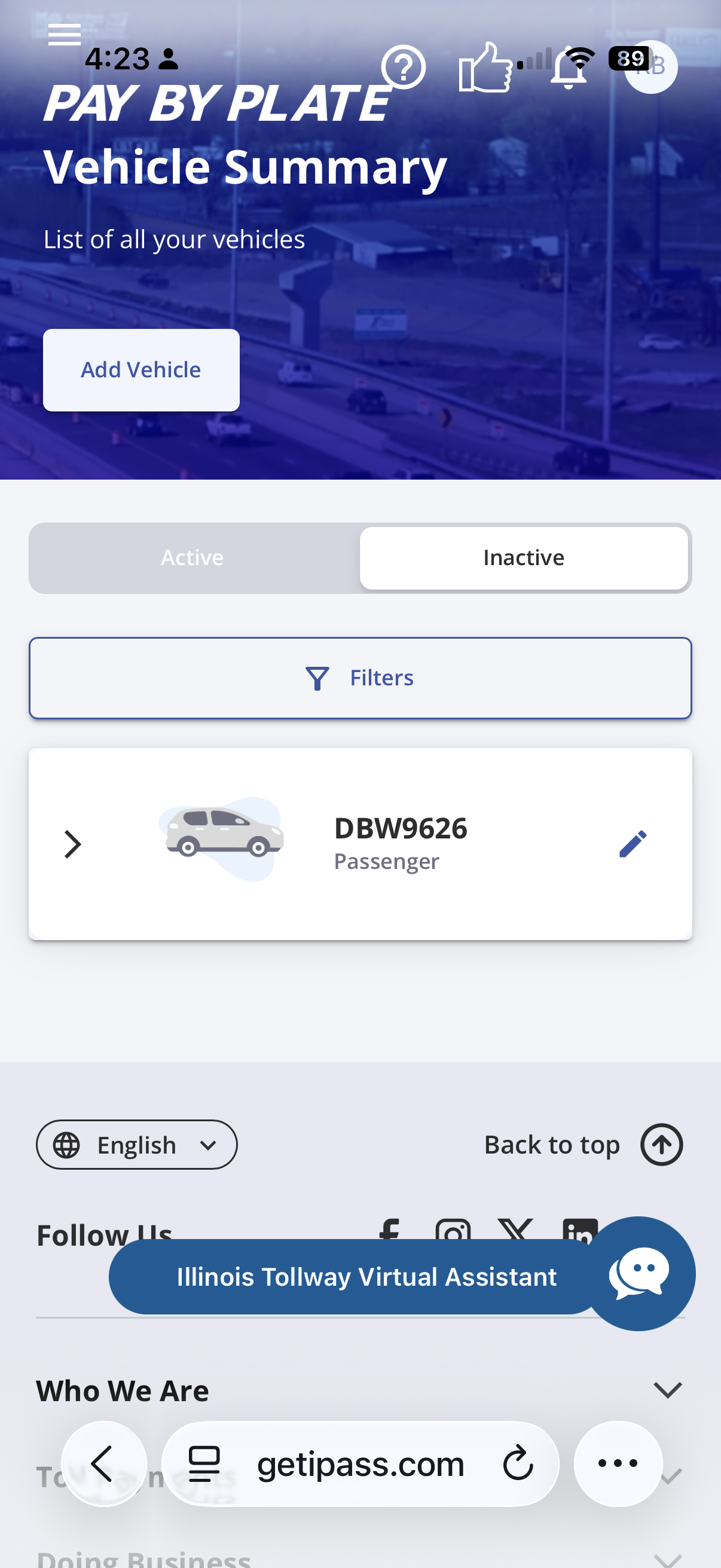 The controls on Safari now blend in with the page content on Illinois Tolls.