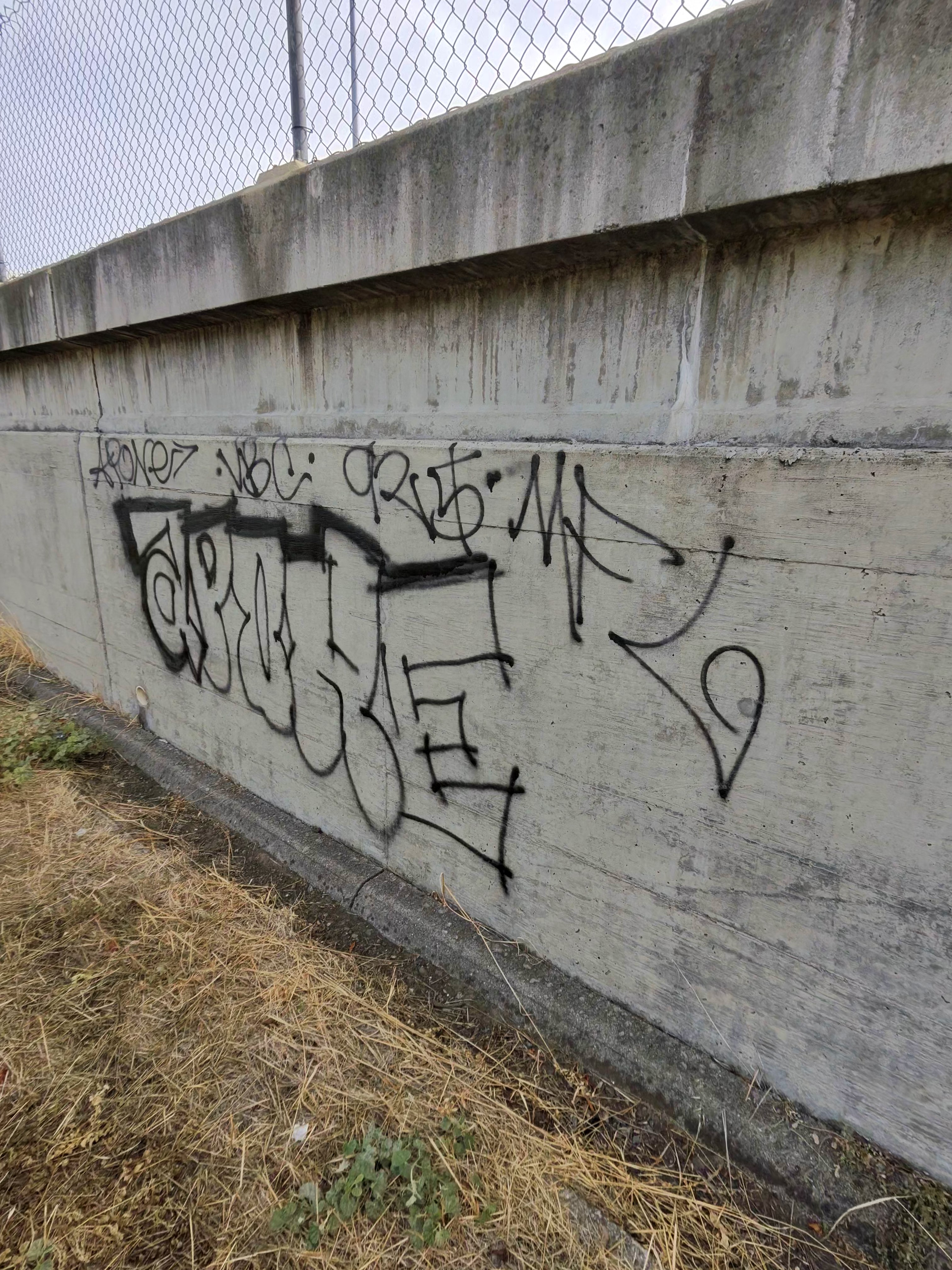 A photo taken by the Ray-Ban Meta (Gen 2) smart glasses showing graffiti along a freeway exit.