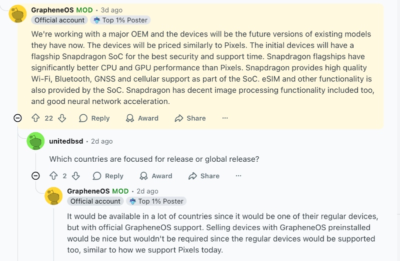 Graphene OS Android OEM partnership confirmation Graphene OS Android OEM partnership confirmation