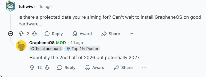 Graphene OS android OEM partnership timeline Graphene OS android OEM partnership timeline