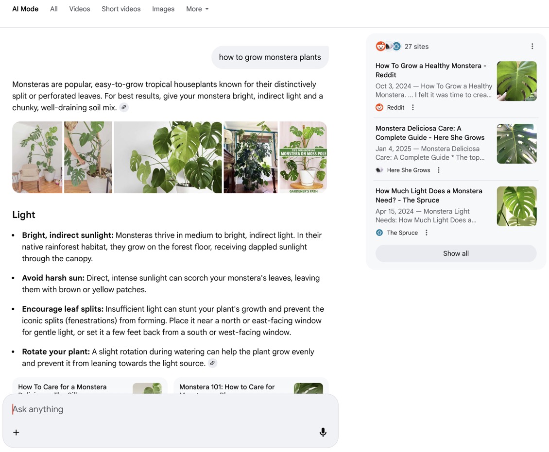 AI Mode is listed in the tabs as an additional feature (like Google Image Search) of Google Search.