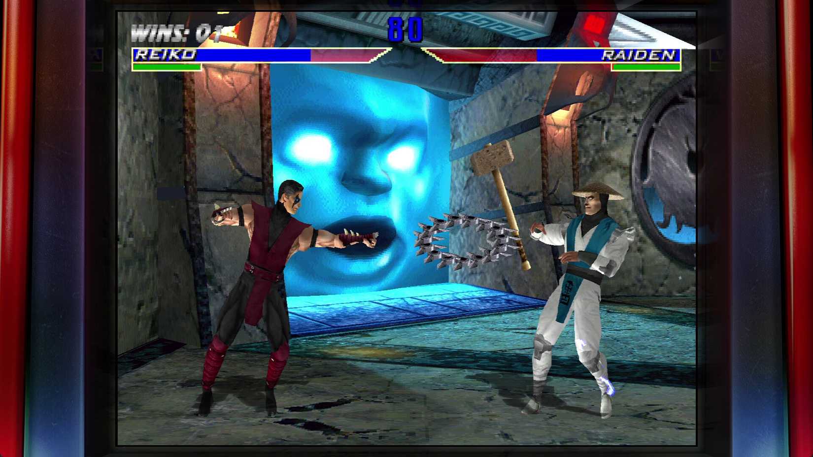 Reiko attacks Raiden in a screenshot from Mortal Kombat 4