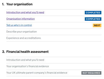 Task list pattern by Gov UK